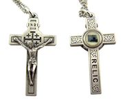 Shomali Pewter Jerusalem Cross Crucifix Pendant with 3rd Class Relic, 1 1/2 Inch