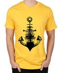 Caseria Men's Round Neck Cotton Half Sleeved T-Shirt with Printed Graphics - Ship Anchor (Yellow, XL)