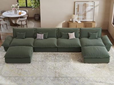 POVISON 182.7'' Oversized Modular Sectional Sofa, Extra Large Deep Seat Cloud Couch, Wide U Shaped Sectional Couch with Adjustable Backrest, Modern Comfy U-Shaped Corner Couches for Living Room, Green