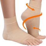 KEMFORD Ankle Compression Sleeve - 20-30mmhg Open Toe Compression Socks for Swelling, Plantar Fasciitis, Sprain, Neuropathy - Brace for Women and Men Beige Small