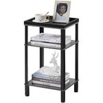 ZEXVIDA Side Table for Small Spaces,3 Tier End Table with Metal Tabletop Tray Storage Shelf, Small Narrow Thin End Table Bedside Table,Nightstand for Hallway,Living Room, Bedroom, Office,Grey