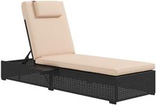 Outsunny Outdoor Patio Lounger with Cushion, 5-Level Reclining Wicker Chaise Lounge Chair with Tea Tray, for Poolside, Patio, Deck, 264lb Weight Capacity, Beige