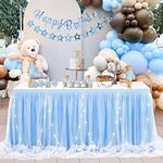 Baby Blue Tulle Table Skirt for Birthday Party Baby Shower,6FT LED Tutu Table Skirts for Rectangle or Round Tables