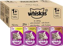 Whiskas Casserole Wet Pouches, Delicious and Tasty Poultry Selection in Jelly, Suitable for Adult Cats Aged 1+, MegaPack (84 x 85 g)