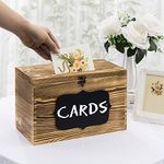 MyGift Wedding Card Box - Rustic Burnt Brown Wood Reception Gift Card/Thank You Cards Holder with Slotted Lid, Latch & Chalkboard Label