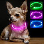 BSEEN Light Up Dog Collar - Rechargeable LED Dog Collar, Glowing Puppy Collar, TPU Cuttable Dog Lighted Collar for Small Dogs (XS- Pink（40cm）)