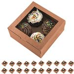 Essos Cupcake Boxes for 4 Kraft with Clear Display Window [20 Pieces] Cupcakes Container or Packaging Box Kit for Chocolate Truffles Cake Pops Desserts Mini Cookies Pies or Muffins