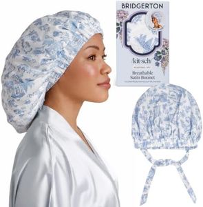 Kitsch x Bridgerton Satin Bonnet for Sleeping - Softer Than Silk Bonnet For Sleeping Women - Secure Fit, Adjustable, Night Cap For Curly & Textured Hair - Prevents Breakage & Tangles - Garden Toile