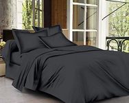 Trance Home Linen Zippered 100% Cotton 400 TC Plain Single Size Duvet Cover Quilt Cover Blanket Cover Razai Comforter Cover with 1 Pillow Cover (60 x 92 inch - Dark Grey)