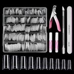 Gel Nail Tips, Venares 500 Pieces Acrylic Nail Tips 10 Sizes Clear False Nails with Glue Nail Clippers Cuticle Pusher Nail Files for Acrylic and Gel Nails, Square Nail Tips for Gel Nails