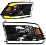 AUTOSAVER88 LED DRL Switchback Headlight Assembly Compatible with 2009-2018 Dodge Ram 1500 2500 3500/2019-2022 Ram 1500 Classic Replacement Headlamp Black Housing Clear Lens (Only for Quad Models)