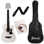 Juârez JRZ38C/WH 6 Strings Acoustic Guitar 38 Inch Cutaway, Right Handed, White with Bag, Strings, Picks and Strap