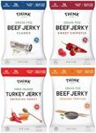 Think Jerky, Beef and Turkey Jerky Variety Pack (2.2 Ounce Bags, Pack of 4) Contains 1 Bag of Each: Classic Beef Jerky, Sweet Chipotle Beef Jerky, Sriracha Honey Turkey Jerky, and Sesame Teriyaki Beef Jerky - Healthy Jerky Snack, Low Calorie, Low Fat