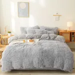 Fluffy Gray comforters Cover Twin Size - Ultra Soft Plush Gray Bedding Sets 2 Pieces (1 Faux Fur Comforter Cover + 1 Fuzzy Pillow case) Girls Shaggy Gray Twin Bed Set (Gray, Twin)