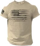 Rogue Style Distressed American Flag Men T Shirt – USA, Sand, Medium