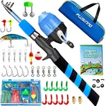 PLUSINNO Kids Fishing Pole, Portable Telescopic Fishing Rod and Reel Combo Kit - with Spincast Fishing Reel Tackle Box for Boys, Girls, Youth