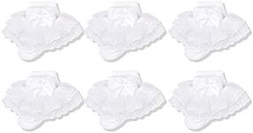 CozyWay Baby-Girls Lace Frilly Ruffle Socks Newborn Infants Eyelet Trim Ankle Dress Socks With Bow 6 Pairs 0-6 Months