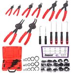 Swpeet 225Pcs Snap Ring Plier Set, 11Pcs Straight & Bent Retaining Ring Pliers with Case, 5 Size External Internal Circlip Retainer Rings Set with Rubber Washer Hook & Pick for Car Trunk Motorcycle