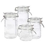 Mason Craft & More Airtight Kitchen Food Storage Clear Glass Clamp Jars, 4 Piece Mini Clamp Preserving Jar Set (7oz, 12oz, 17oz, and 22oz), (TTU-V1523)