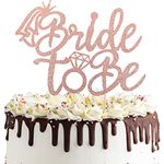 ZHUOWEISM 1 PCS Bride to Be Cake Topper with Glitter Ring Bridal Shower Cake Pick Decorations for Wedding Engagement Theme Bachelorette Party Supplies Rose Gold