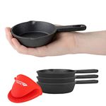 Modern Innovations Mini Cast Iron Skillet with Silicone Mitt (4 Count) - 3.5 Inch Mini Cast Iron Skillet - Pre Seasoned Small Cast Iron Skillet Set - Mini Cast Iron Skillets for Baked Cookie/Brownie