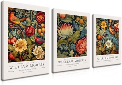 AKWISH Set of 3 Vintage William Morris Canvas Wall Art, Colorful Bird Botanical Flower Painting Wall Paper Art Poster Prints Wall Decor, for Living Room Bedroom 12x16in Framed