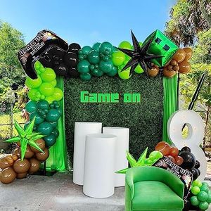 Video game Balloon garland kit 135pcs Green and Black brown Controller balloon arch Gamer night Decorations For boy minecraft birthday party supplies