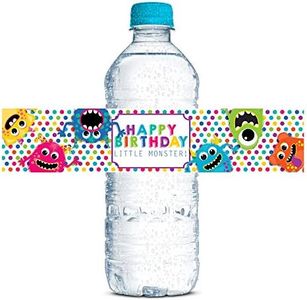 Monster Bash Playful Monsters Birthday Party Waterproof Water Bottle Sticker Wrappers, 20 1.75" x 8.5" Wrap Around Labels by AmandaCreation