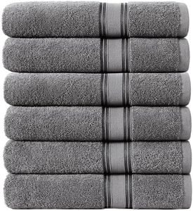 LANE LINEN Luxury Bath Towels Set of 6 (24" x 48") - 100% Cotton Towels for Bathroom, Zero Twist, Gym Towels for Working Out, Quick Dry Towel Set, Shower Towels, Soft Bathroom Towels Set - Cool Grey