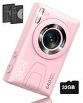 Digital Camera 4K, Autofocus 64MP 18X Point and Shoot Digital Cameras with 32G Memory Card for Travel Party YouTube Portable Compact Vlogging Camera for Kids Student Teens Adult Beginner Pink