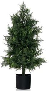 COSTWAY 80CM/90CM Artificial Topiary Cedar Tree, Indoor Outdoor Fake Tree with Cement Plastic Pot, UV Rated Faux Potted Plants for Front Porch Patio Decor(1,80CM Pine Tree)