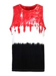Victorious Solid Color Long Length Curved Hem Tank Top, Red/Black, Large