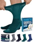 Doctor's Select Diabetic Socks for Men - 4 Pairs Crew Diabetic Neuropathy Socks for Men | Diabetic Socks for Men 9-12, Crew Height - Navy, Green, Blue, Grey, Large