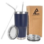 CherryKelly 30oz (850ml) Travel Tumbler Double Wall Vacuum Insulated Coffee Mug Stainless Steel Coffee Cup with 2 Splash Proof Lid, 2 Straws & Free Cleaning Brush, BPA Free - Navy Blue