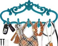 Comfify Cast Iron Wall Mounted Hanger Vintage Design with 5 Hooks - Keys, Towels, Coats etc - Wall Mounted, Metal, Heavy Duty, Rustic, Vintage, Decorative Gift Idea - 12.6x5.9” - Teal Blue