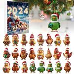 2024 Christmas Vacation Advent Calendar, 24 Day Christmas Countdown Calendar Chicken Pendant With Santa Hats, 2D Xmas Tree Chicken Ornaments for Christmas Party Winter Home Hanging Decor (Chicken_B)