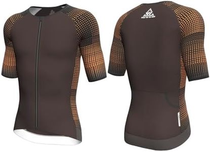 Wulibike Men's Triathlon Short Sleeve Top,High Elasticity Breathable Quick-Drying Jersey with 2 Pockets,Tri Shirts for Swim Bike Run Race Dark Brown X-Large