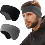 WTACTFUL 2 Pieces Winter Double-Layer Fleece Ear Warmers Muffs Headband Ear Covers for Men Women Ski Running Cycling Hiking Black Gray