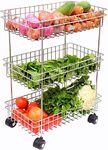 Kavid Stainless Steel 3 Layer Fruit and Vegetable Stand Basket Trolley Storage Rack, Silver