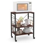 COSTWAY Baker's Rack, 3-Tier Kitchen Storage Cart with Adjustable Shelves, Lockable Wheels & 5/10 Hooks, Rolling Utility Trolley for Living Room Kitchen Office (2 Adjustable Shelves, Sandy Brown)