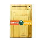 ECO SOUL [Set of 3, Small, Medium, Large] Bamboo Cutting Board | Wooden Vegetable Chopping Board | Bamboo Wood Kitchen Accessories