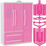 jojofuny 1 Set Doll Closet Furniture 18 Doll Clothing Pink Wardrobe with Plastic Hangers Clothes & Accessories Storage Closet Armoire Wardrobe Clothing Organizer for18 Inch Dolls