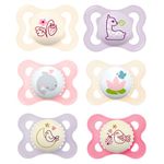 MAM Day and Night Silicone Dummies 0-6 Months GIRL Pack of 6 incl. 3 travel boxes