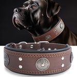 Leather Dog Collar, 2 inches Wide Heavy Duty Genuine Leather Collars, Handmade, Soft, and Luxury, Eye-catching Best Choice for Large and Medium Breed Dogs 16.5-20.5 inches