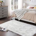 HOMDECLOYAL® Faux Fur Runner Hard Backing Rug, Fluffy Sheepskin Mat for Bedroom Living Room Floor Rug Home Décor Bedside Ruuner (3 feet x 5 feet - Rug, White)