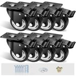 ASHGOOB 3" Caster Wheels Set of 8, Heavy Duty Casters with Brake, No Noise Locking Casters with Polyurethane (PU) Wheels, Swivel Plate Castors Pack of 8