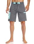 Nonwe Men's Swim Trunks Multi-Pocket Quick Dry Drawstring Board Shorts, Gray&blue, 30