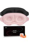 Eye Mask for Sleeping, 2 Packs 3D Contoured Cup Sleep Mask for Men Women, Soft Breathable Blackout Blindfold, Travel Eye Cover, Night Sleeping Mask with Adjustable Buckle for Side Sleeper (Black&pink)