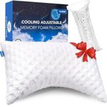 Cooling Side Sleeper Pillow for Neck and Shoulder, Luxury Shredded Memory Foam Curved Bed Pillows for Sleeping Set of 1- Adjustable Queen Size- Washable Cover Crescent White