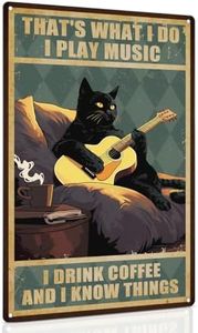 ALKB Guitar Art Black Cat Sign - Thats What I Do I Play Guitar and I Know Things 8x12 Inch - Guitar Player Gift Ideas